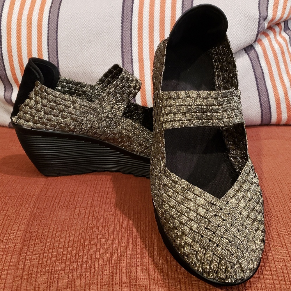 Spring Fashion -- Gold Wedge Mary Janes